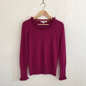 Boden Bernadette Ruffle Trim Sweater Fuchsia Wool Cotton Blend Size 6